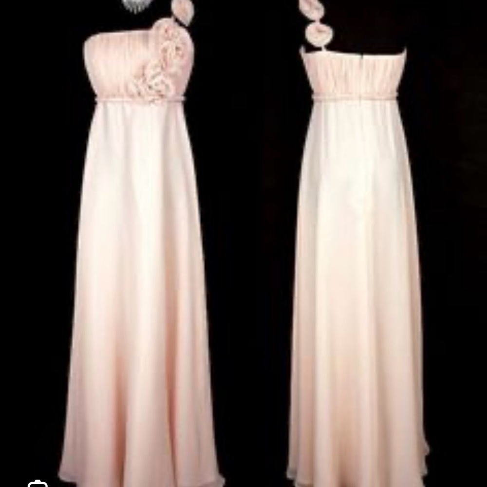 One-Shoulder Blush Pink Floral Appliqué Maxi Dress size: XL